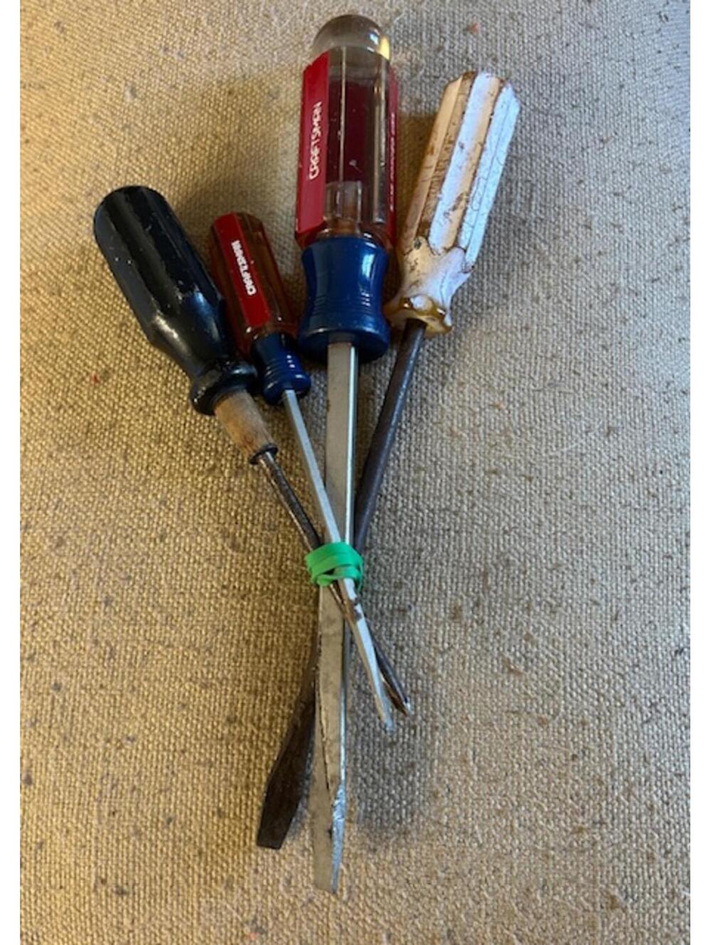 Set of 4 Vintage Screwdrivers with Various Handle Colors